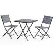 Elettra Grey Set - Mesa pequeña y 2 sillas en metal pintado y polywood para jardín exterior