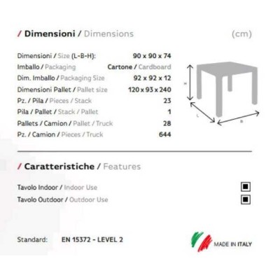 BOHEME - Tavolo contract quadrato 90X90 in polyrattan per giardino, bar, ristorante, pizzeria Grand Soleil
