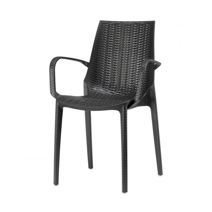 LUCREZIA - SEDIA CON BRACCIOLI IN POLIPROPILENE SIMIL RATTAN IMPILABILE DA ESTERNO PER BAR, RISTORANTE, HOTEL SCAB DESIGN