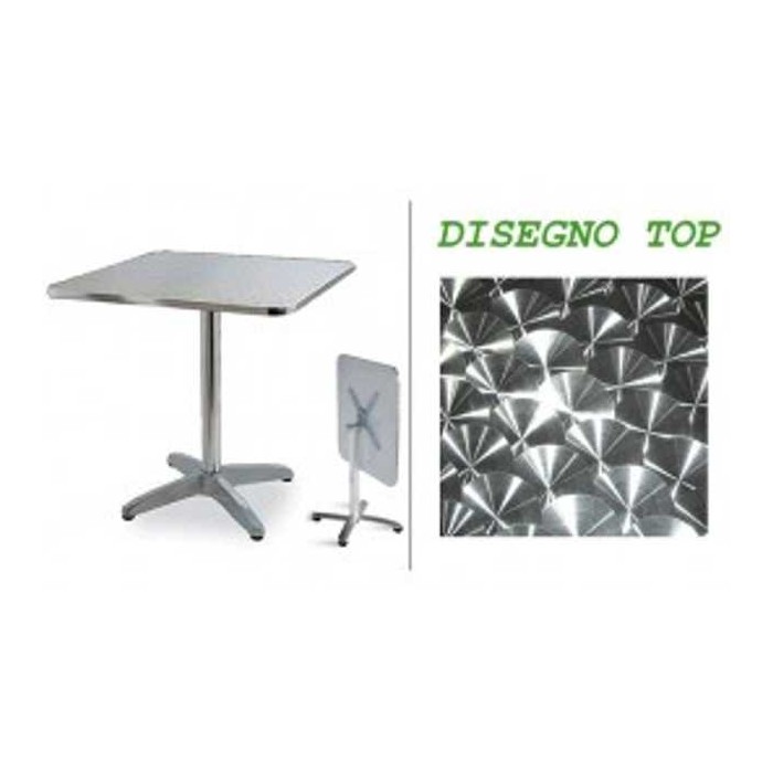 Q60-P - TAVOLO IN ALLUMINIO QUADRATO, TOP PIEGHEVOLE CON GAMBA CENTRALE A 4 PIEDI PER BAR, RISTORANTE, PISCINA, HOTEL, ALBERGO