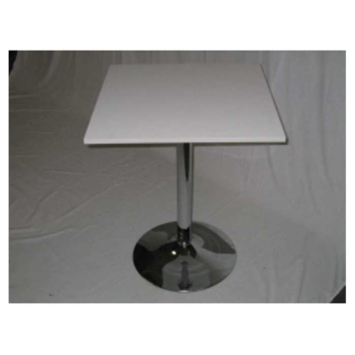 SATURNO R - TAVOLO GAMBA CENTRALE CROMATA BASE ROTONDA E TOP IN NOBILITATO MELAMINICO